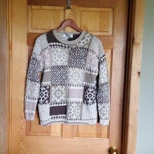 Jones New York Sport Granny Square Knitted Embroidered Crew Neck Sz. PL Sweater